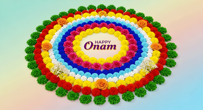 Vibrant Pookalam for Happy Onam: Floral Rangoli Celebration