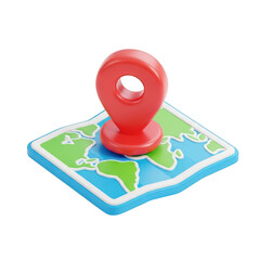 3d red pin on a world map isolated on transparent background