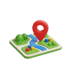 3d map with location pin isolated on transparent background