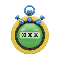 3d yellow and green digital timer isolated on transparent background