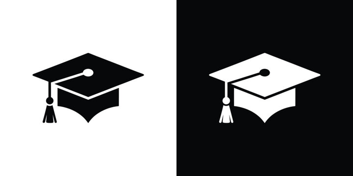 Black and White Graduation Cap Illustration Symbol of Academic Achievement and Higher Education