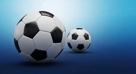 Obraz premium Dynamic Duo: A Pair of Footballs on a Gradient Blue Background Evoking Energy