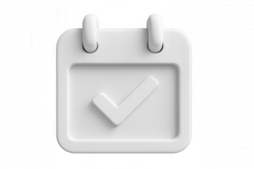 Minimalist 3d calendar icon displaying checkmark, representing completed task or appointment against transparent backdrop