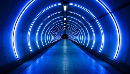 Blue-lit tunnel, vanishing point perspective, sleek modern design