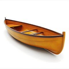 Long, yellow wooden boat, angled view