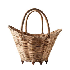 Obraz premium Woven straw tote bag or basket on an isolated transparent background.