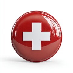Obraz premium Red button with a white plus sign. Glossy, circular, isolated on white