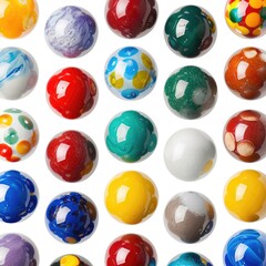 Colorful glossy spheres in a grid pattern