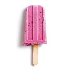 A single, vibrant pink popsicle with a wooden stick, slightly broken at the top