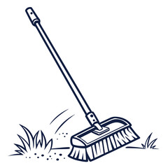 Broom sweeping grass and dirt isolated on white background, cleaning outdoor area and maintaining yard