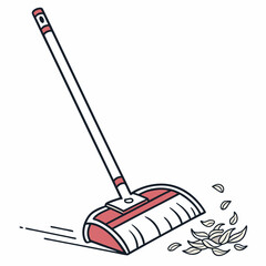 Broom sweeping leaves isolated on white background, a classic tool for autumn cleanup in the garden