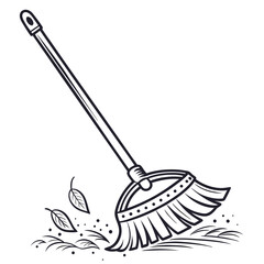 Broom sweeping leaves, a tool for cleaning and maintaining outdoor spaces isolated on white background
