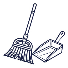 Illustration of a broom and dustpan, essential tools for cleaning, isolated on white background