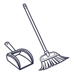Illustration of a broom and dustpan for cleaning, essential tools for household chores, isolated on white background