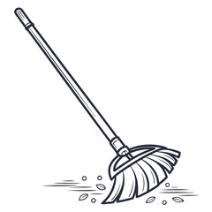 Illustration of a broom sweeping leaves isolated on white background for cleaning and maintenance purposes