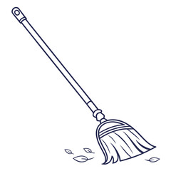 Illustration of a broom sweeping leaves, isolated on white background, a cleaning tool for maintaining cleanliness