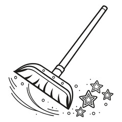 Illustration of a broom sweeping up stars, symbolizing magic and wonder, isolated on white background