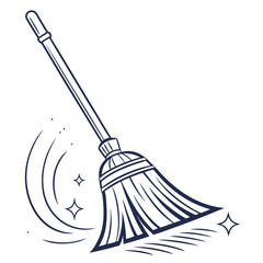 Illustration of a broom sweeping with sparkling effects, isolated on white background