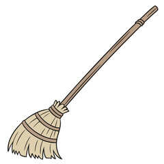 Illustration of a witchs broom, a magical tool often associated with halloween and fantasy, isolated on white background