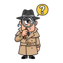 Detective at work: A determined detective, peering intently through a magnifying glass, sweats under pressure, in a moment of mystery and investigation. 