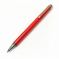Red ballpoint pen,  metallic finish,  isolated on white