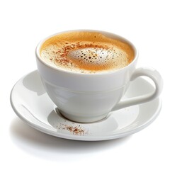 Creamy coffee in a white cup and saucer