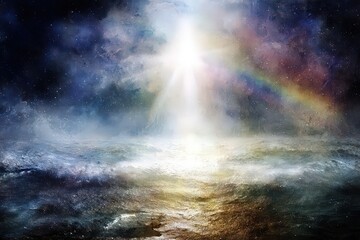 Abstract Light Beam Fractured Night Sky