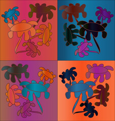 Naklejka premium Bright abstract background with rectangles, in which a bouquet of flowers is located in different colors for postcards, websites, invitations.