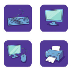 Computer Accessories Icons Set Flat
