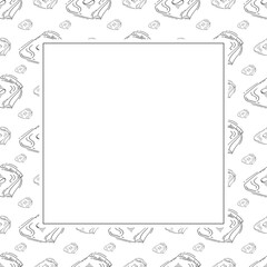 Food frame. doodle fast food square frame. hand drawn food and beverage frame background. food background