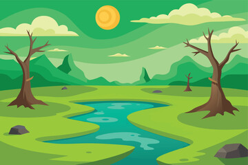 Obraz premium Cartoon Toxic Wasteland With Bubbling Green Lakes