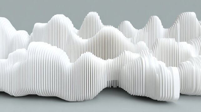 Abstract white sculpted forms, undulating, layered