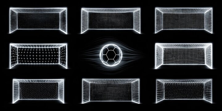Abstract glowing soccer goals on black background