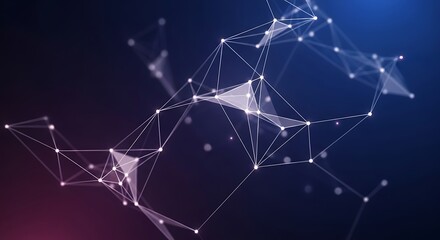 Abstract glowing network of interconnected lines and nodes on a dark blue and purple background