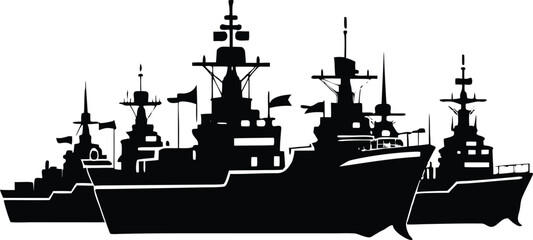 Military Naval Ship Vector Silhouette Clipart High Quality Illustration