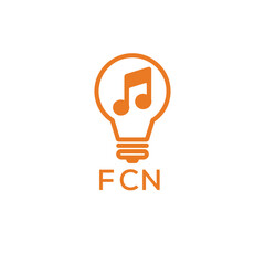 Creative Light Bulb with Music Note Logo Design for Music, Innovation, and Entertainment Branding. FCN Letter Logo.
