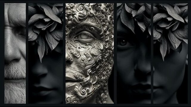 cover for presentation and image on black background with nice AI examples on people in different artistic styles