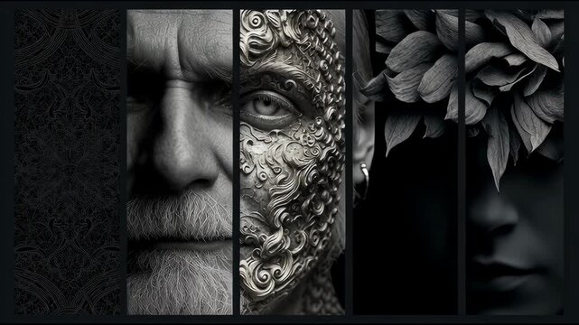 cover for presentation and image on black background with nice AI examples on people in different artistic styles