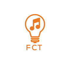 Creative Light Bulb with Music Note Logo Design for Music, Innovation, and Entertainment Branding. FCT Letter Logo.
