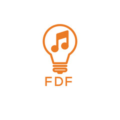 Creative Light Bulb with Music Note Logo Design for Music, Innovation, and Entertainment Branding. FDF Letter Logo.
