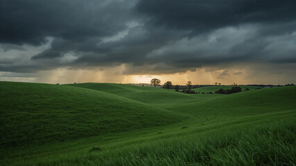 Obraz premium Stormy Skies over Rolling Hills