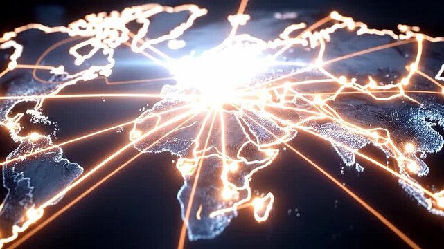 Global Connection: An artistic depiction of a connected world map, radiating with energy, highlighting the intricate links and the power of interconnectedness.