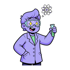 Young Scientist's Vision: A vibrant cartoon illustration of a young scientist filled with wonder and anticipation, engrossed in a science experiment.