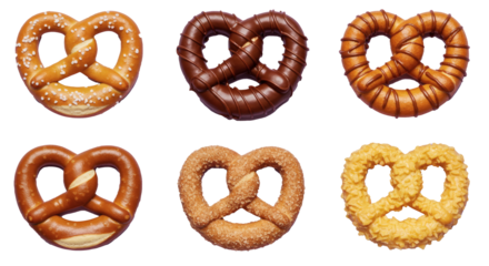Freshly baked pretzels, isolated on a white background.