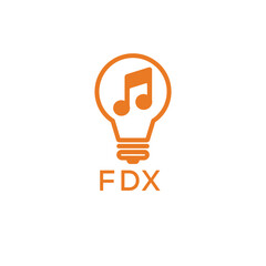 Creative Light Bulb with Music Note Logo Design for Music, Innovation, and Entertainment Branding. FDX Letter Logo.
