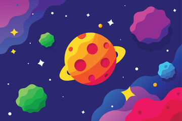 Obraz premium Colorful Cartoon Nebula With Scattered Asteroids