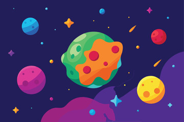 Naklejka premium Vibrant Nebula Cloud With Floating Space Rocks
