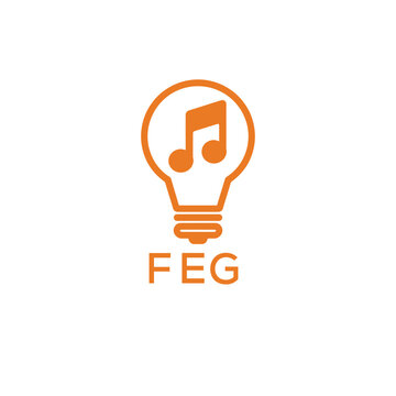 Creative Light Bulb with Music Note Logo Design for Music, Innovation, and Entertainment Branding. FEG Letter Logo.
