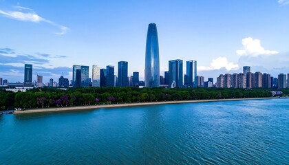 Fototapeta premium Panoramic city skyline over a river