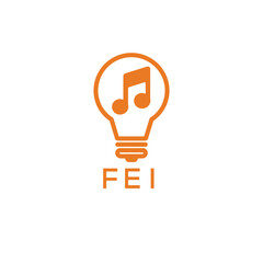 Creative Light Bulb with Music Note Logo Design for Music, Innovation, and Entertainment Branding. FEI Letter Logo.
